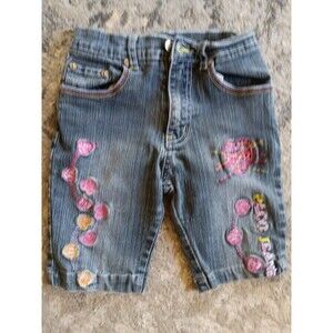 Paco Girls Denim Embroidered Mid Rise 5 Pocket Bermuda Short Blue Size 6X